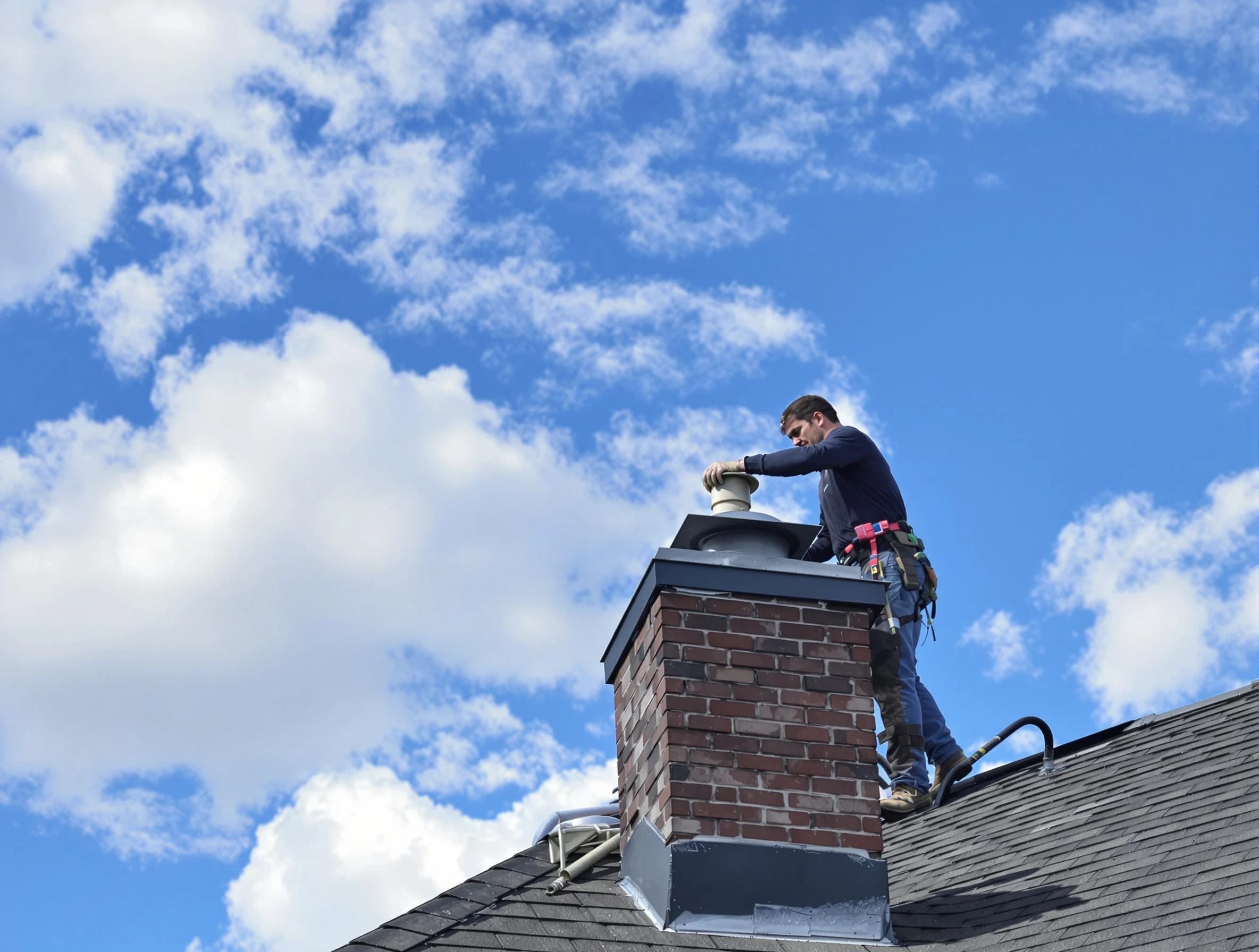Del City Chimney Sweep installing a sturdy chimney cap in Del City, OK