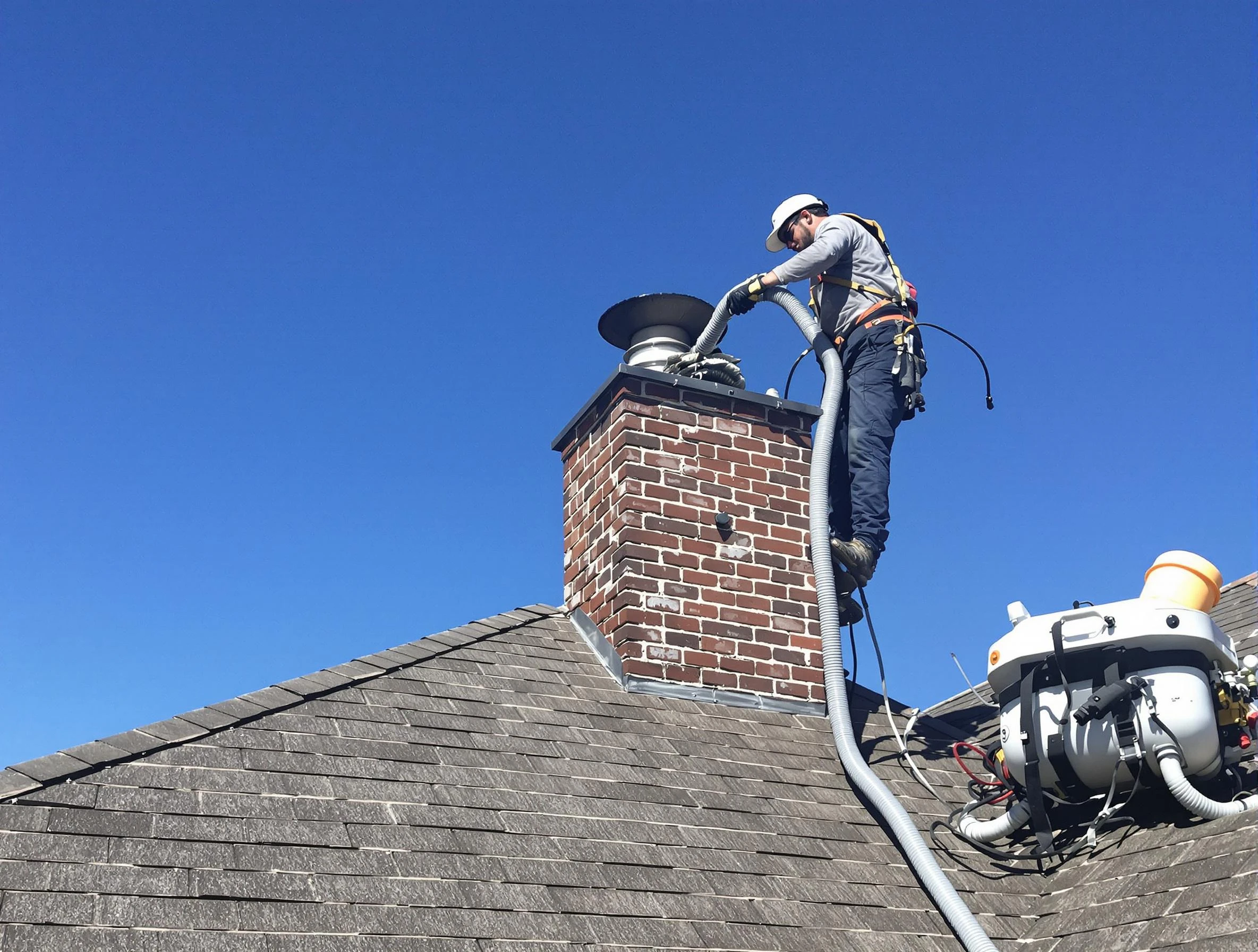 Dedicated Del City Chimney Sweep team member cleaning a chimney in Del City, OK