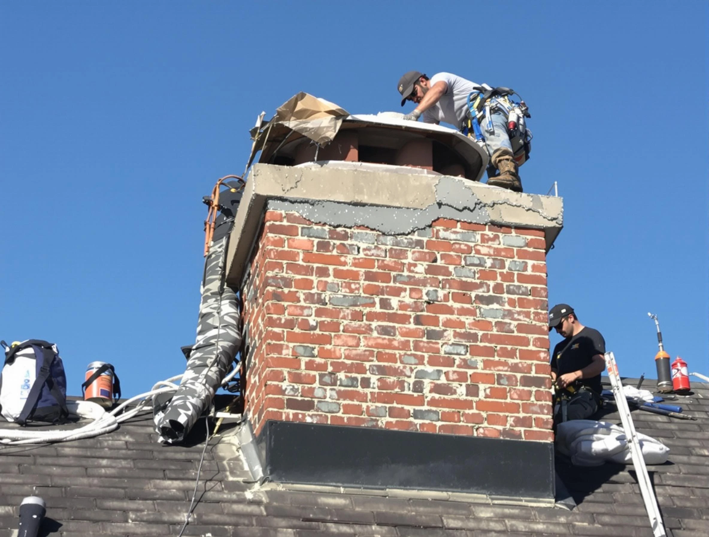 Del City Chimney Sweep installing a custom chimney crown in Del City, OK